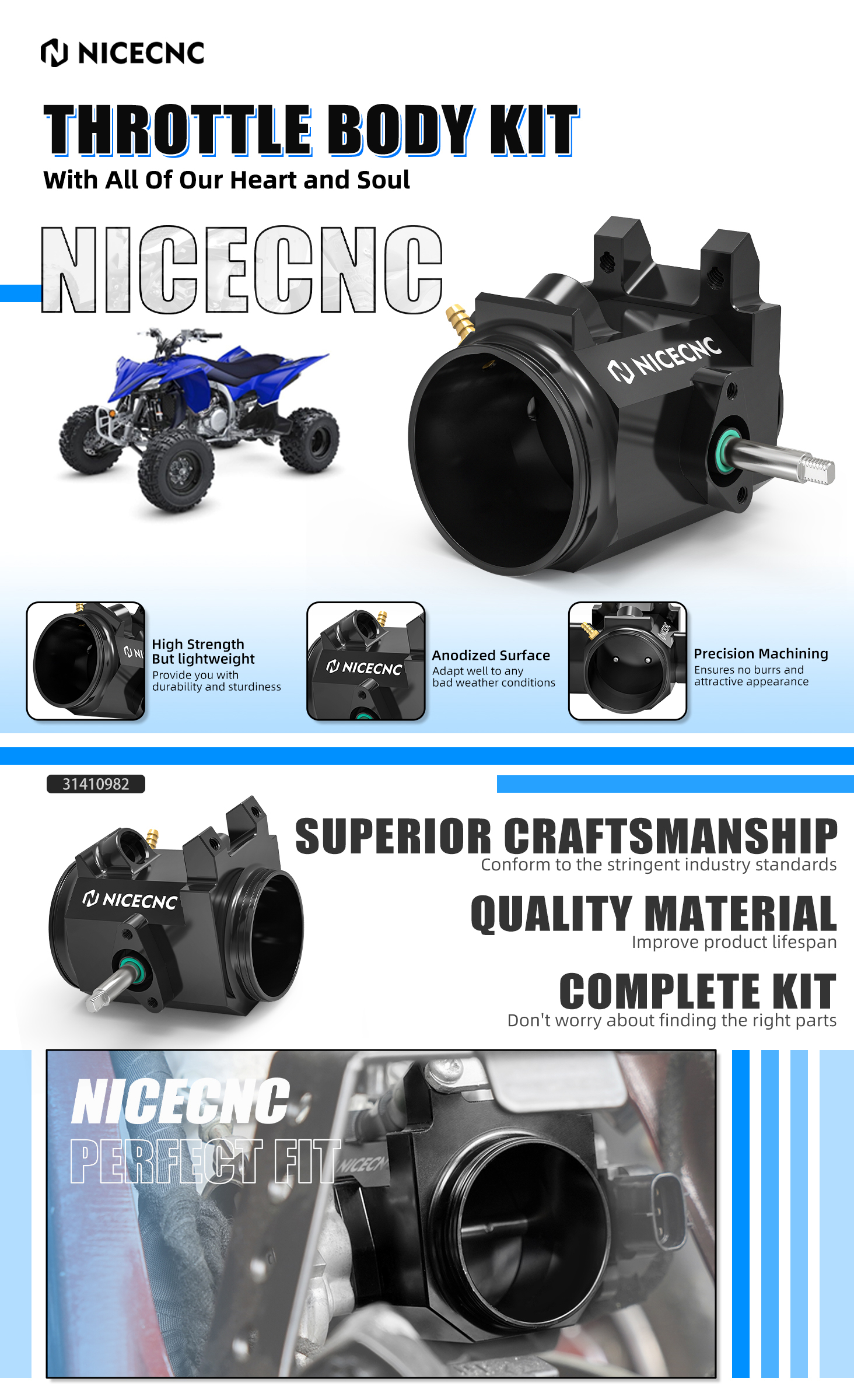 NICECNC 50mm Throttle Body ASSY Kit For Yamaha Raptor 700 700R/SE