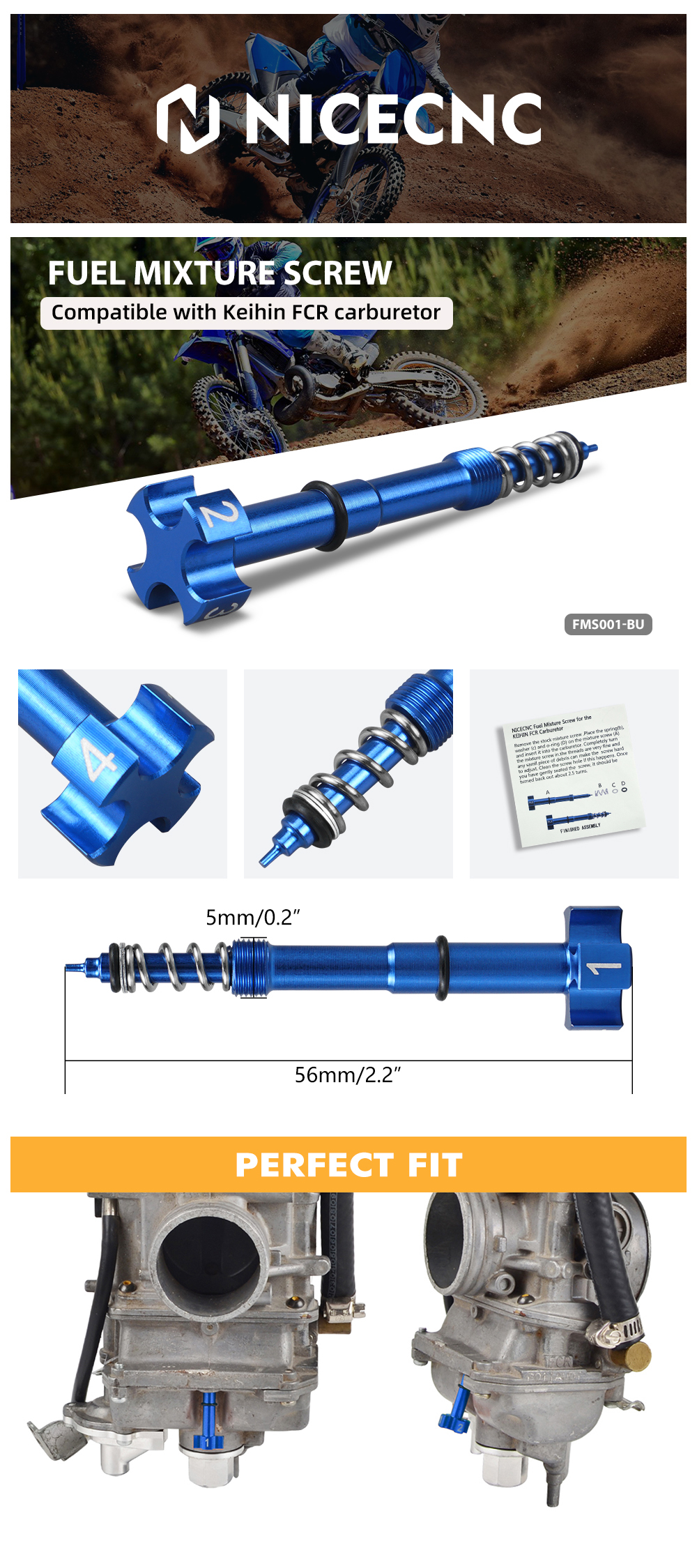 Air Fuel Mixture Screw For Yamaha YFZ450 YZ450F 2004-2009 Keihin